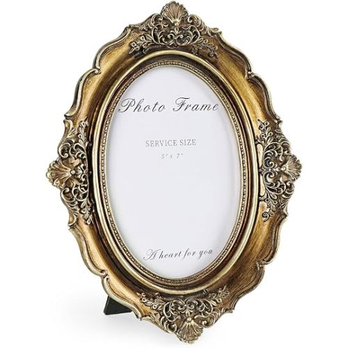 Cuspin 5x7 Gold Picture Frame Vintage Ornate Oval Resin Frame