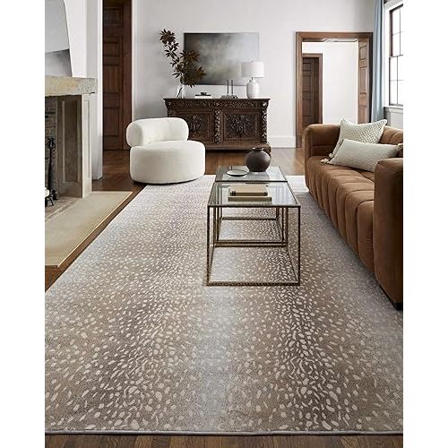Hauteloom Pembroke Modern Animal Print Area Rug for Living Room, Bedroom - Bohemain Leopard Print Carpet - Contemporary Antelope Print Rug - Gray, Brown, Beige - 6'7" x 9' (6x9)