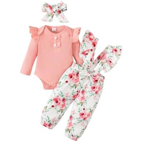 SUNNY PIGGY Baby Girl Clothes Newborn Outfits Infant Ruffle Romper Tops Bodysuit Overall Set With Headband 3PC set