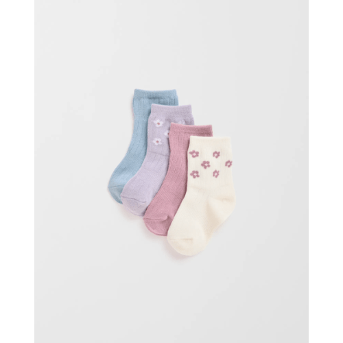 Baby Australian Cotton Blend 4 Pack Rib Crew Socks - Lilac Floral