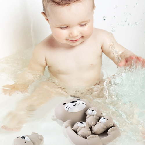 Otter Bath Toy, Floating Animal Toy, Toddler Water Toy, 7.36x4.13x2.56Inch Safe Soft Rubber Bath Playset, 1 Parent 3 Babies Interactive Floating Design, Gift for Kids 18 Months+