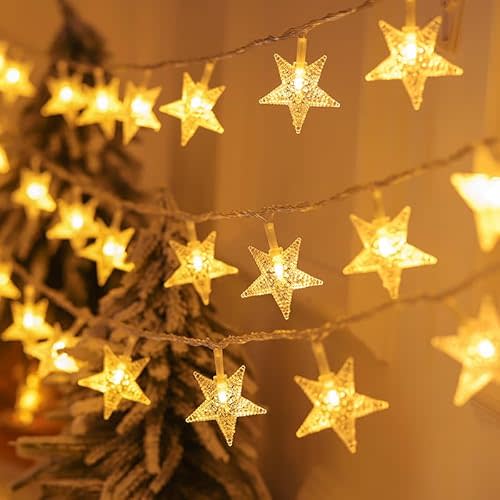 Star Lights Christmas Decor 17 ft 50 LED Battery Powered, Fairy Lights for Bedroom, String Lights for Christmas Decor Kids Bedroom Wedding Mantel Christmas Dorm Decor, Warm White