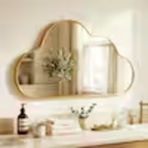 Hochwertiges 39 in. W x 24 in. H Cloud-shaped Gold Aluminum Alloy Framed Wall Mirror Asymmetrical Wall Mirror MR045GOD-M-HD