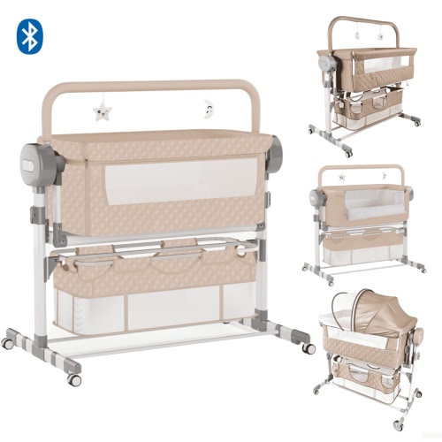 Electric Baby Bassinet&Bedside Sleeper,Rocking Crib with Bluetooth for Infant,Unisex,Khaki