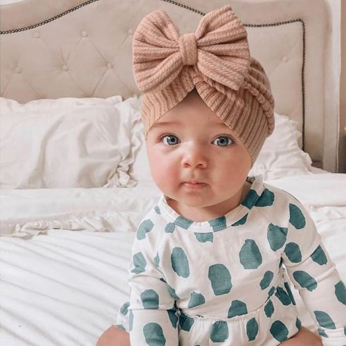 DRESHOW BQUBO 5 Pieces Newborn Baby Turban Hats Bow Baby Infant Beanie Breathable Toddler Cap for Baby Girls