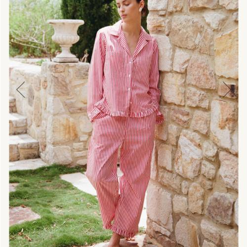 Felicity Frill Pajama Set - Long - Pinstripe Cherry – Piyama USD