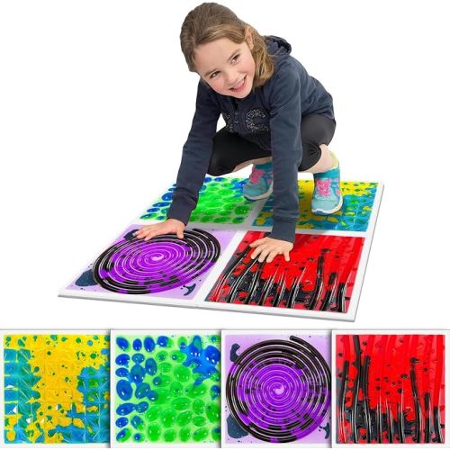 Toddlers Sensory Liquid Floor Tiles - 4 Pack Liquid Tiles for Kids Puzzle Play Mat & Motor Skills Development, Safe Non-Toxic Lava Sensory Mats for Classroom, Home, Daycare Gifts Toddlers with Autism