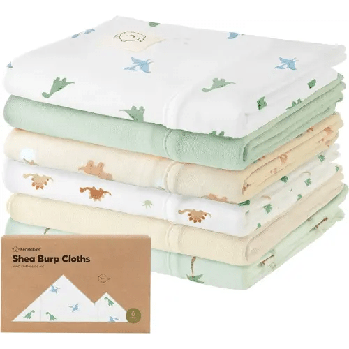 Organic Burp Cloths Baby Boy, Girl - 6-Pack Large Cotton Burping Cloths for Babies, Spit Up Rags, Super Absorbent, Ultra Soft Newborn Rag, Gender Neutral, Machine Washable, Durable (Roarsome)