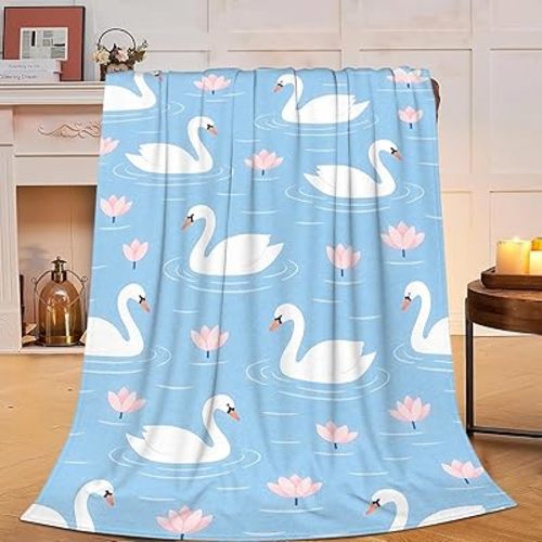 Swan Blanket White Swan Throw Blanket Gifts for Women Girls Fleece Fuzzy Soft Cozy Flannel Plush Warm Bedding Stuffed for Kids Adults Sofa Bed Couch 50 x 60 Inch