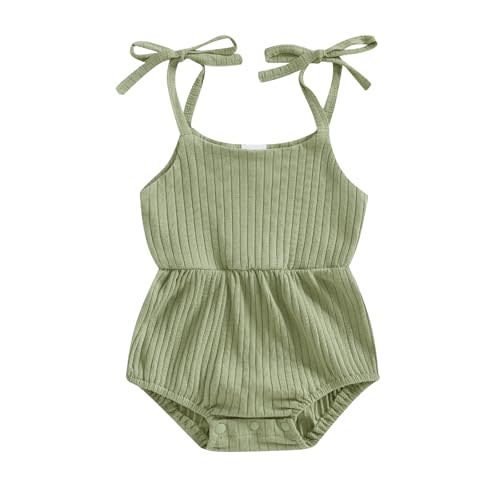 Newborn Infant Baby Girl Romper Ribbed Knit Sleeveless Spaghetti Strap One Piece Jumpsuit Bodysuit Summer Clothes