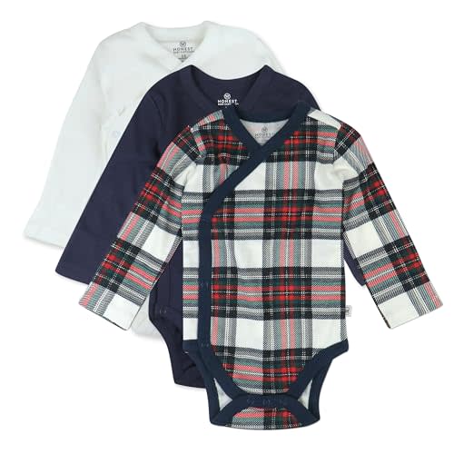 HonestBaby unisex-baby 3-pack Long Sleeve Side-snap Kimono Bodysuits Organic Cotton for Infant Baby Boys, Girls, Unisex