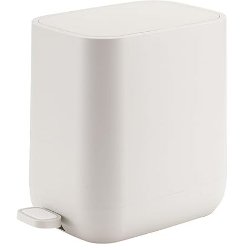 1.85 Gallons 7 Liters Slim Small Kitchen Trash Can with Lid Soft Close Dust Bin Step Pedal Garbage Waste Home Bathroom Office ABS Smooth Washable Cubo de Basura Cocina Ivory