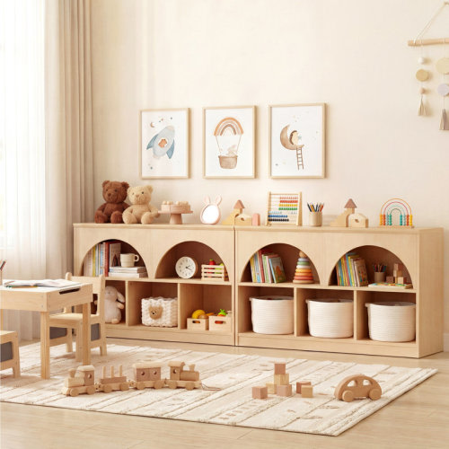Latitude Run® Arched Kids Bookcase with 5 Open Cubes, Wooden Montessori Storage Shelf for Playroom, Nursery & Classroom, Natural | Wayfair