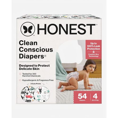 The Honest Company Daytime Diapers, All the Alpacas, Size Newborn, 72 Count