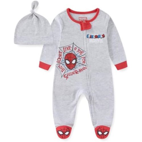 Marvel Spider-Man Baby Boys Footies Coverall Romper with Cap for Infants