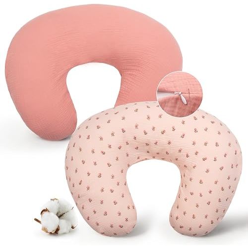 FUNUPUP Muslin Nursing Pillow Cover Replacement, Pink&Flowers