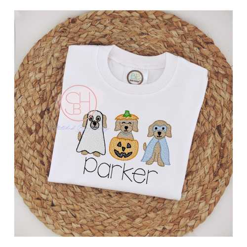 Personalized Baby Boy Pumpkin Patch Top: Embroidered Halloween Puppy Bodysuit