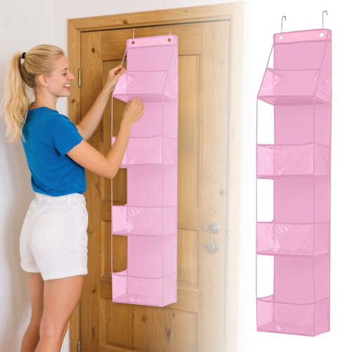 51In Over Door Organizer With 4 Large Capacity Pockets Heavy Duty Hanging Organizer For Bedroom Bathroom Pantry Nursery Storage(Pink#302Mj S-130Cm)