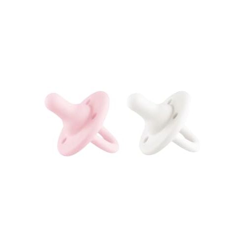 Lee Lee and Me Newborn Pacifier 2-Pack - Powder & Blush - 100% Medical Grade Silicone Paci - Breast-Like Nipple for Natural Latch - Size 0-18 Months
