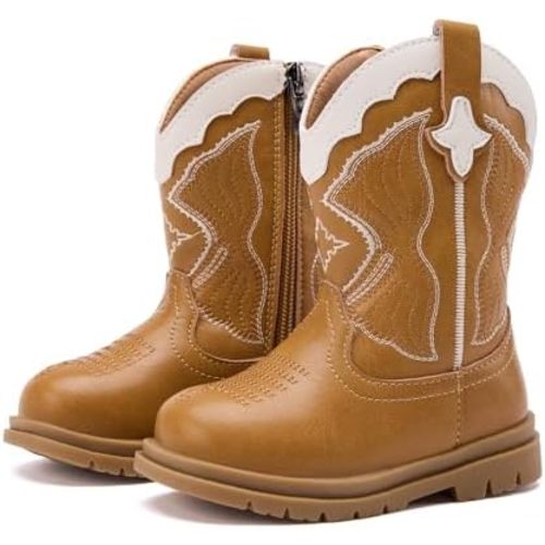 BMCiTYBM Toddler Cowboy Cowgirl Boots Boys Girls Western Round Toe Riding Mid Calf Booties for All Seasons（Toddler/Little Kid