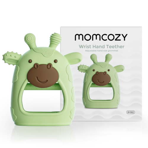 Momcozy Silicone Baby Teether Giraffe Green, Teething Relief Toys for Infant 0-12 Months, 1 Count