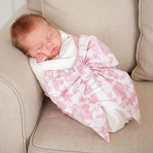 Pink Newborn Swaddle Bowknot Toile De Jouy Sash Soft Cotton Decorative Bowknot Strap for Baby Swaddles Adorable Maternity Photography Photo Prop Sash, 70 x 5.5 Inch