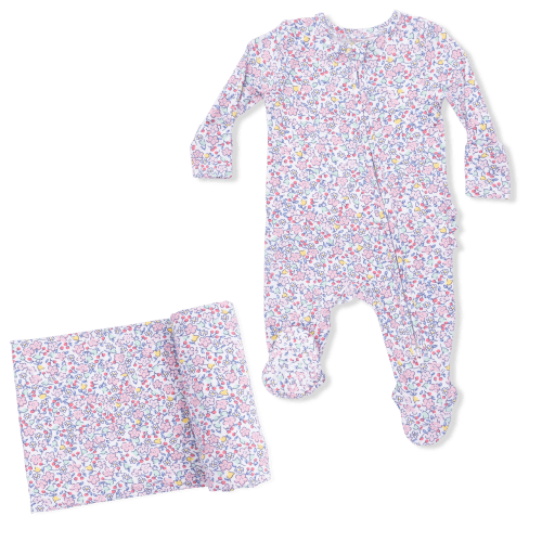 Elizabeth's Garden - 2 Way Ruffle Back Zipper Footie & Swaddle Blanket – Angel Dear