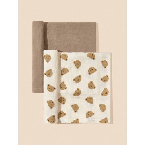 2pcs Baby Soft Comfortable Breathable Swaddling Blanket With Bear Pattern Love Valentine | SHEIN USA