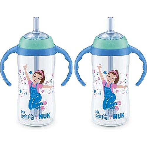 NUK First Choice Ms. Rachel Learner Straw Sippy Cup, 10 oz. Baby and Toddler Cup with Straw, Spill Proof, 2 pack