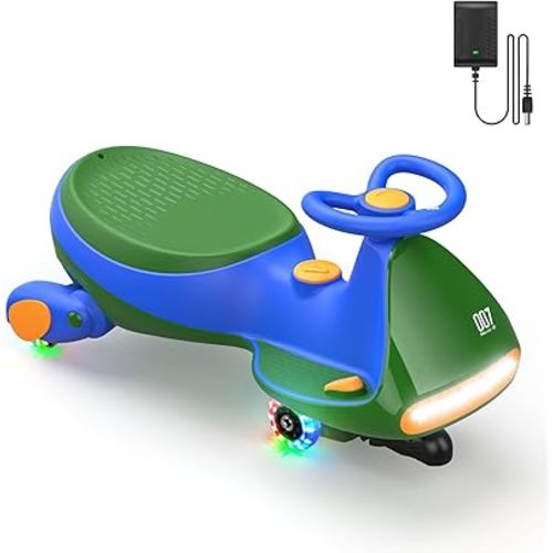 FanttikRide N7 Classic Electric Wiggle Car with Pedal, Rechargeable Battery, 2 in 1 Swing Car, 2 Speed Ride On Toy, Anti-Rollover, Flashing Wheels, Bluetooth, Ages 3+, 150 Lbs, Green