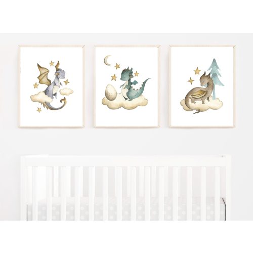 Dragon Wall Art -  Dragon Nursery Wall Art - for Kid's Room - Dragon Art Prints - Watercolor Play Room Art -Gender Neutral Kids Wall Art 322