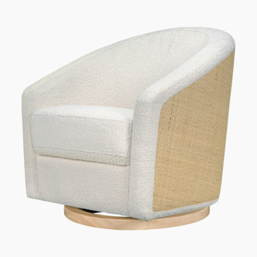 babyletto Madison Swivel Glider - Ivory Boucle & Cane Back With Light Woodbase