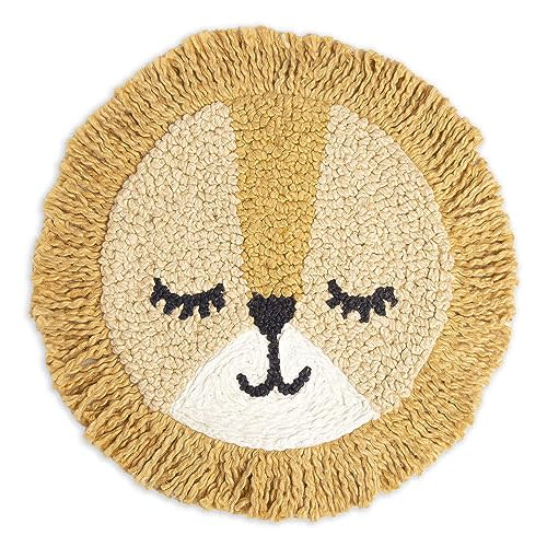 Crane Baby Pillow, Decorative Round Animal Pillow for Nursery and Toddler Rooms, Lion, 12" x 12"