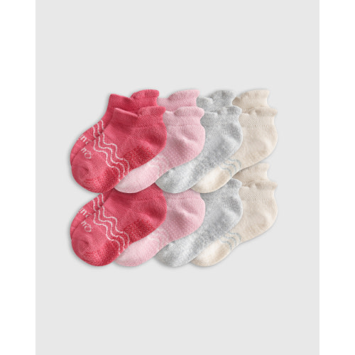 Organic Gripper Ankle Socks 8-Pack - Toddler Girl in Pink Multi