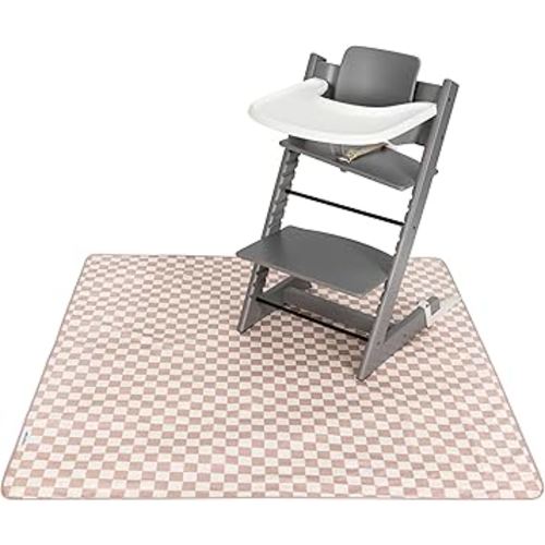 Tiny Twinkle Splat Mat for Under High Chair or Table | 51" x 51" Waterproof & Mess-Proof High Chair Mat for Baby, Machine Washable for Mealtime or Art(Brown Checkers)