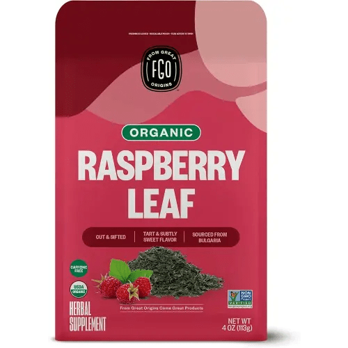 FGO Organic Red Raspberry Loose Leaf Herbal Tea, Cut and Sifted, Caffeine Free, Resealable Bag, 4oz (Pack of 1)