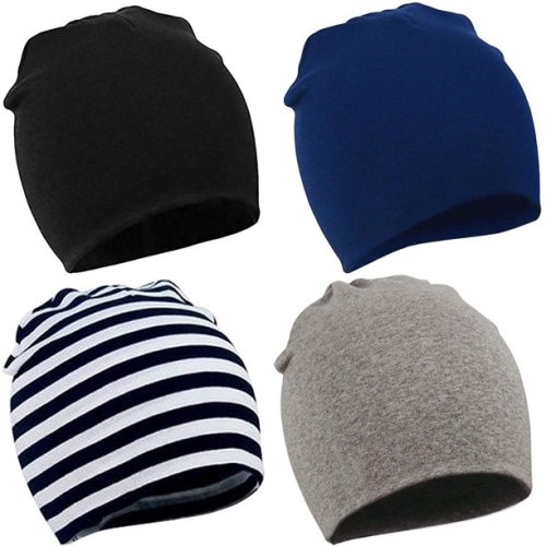Zando Winter Cotton Warm Hat Unisex Baby Beanie Hat Infant Baby Soft Cute Knit Cap Black & Navy & Stripe & Dark Grey