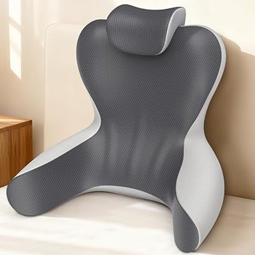 Reading Pillow for Sitting in Bed, 22”H Bed Rest Pillows with Arms, Back Pillows for Sitting Up, Ergonomic Lumbar Support Cushion for Reclining, Gaming, Work, Resting, Watching TV, (Grey&Darkgrey)