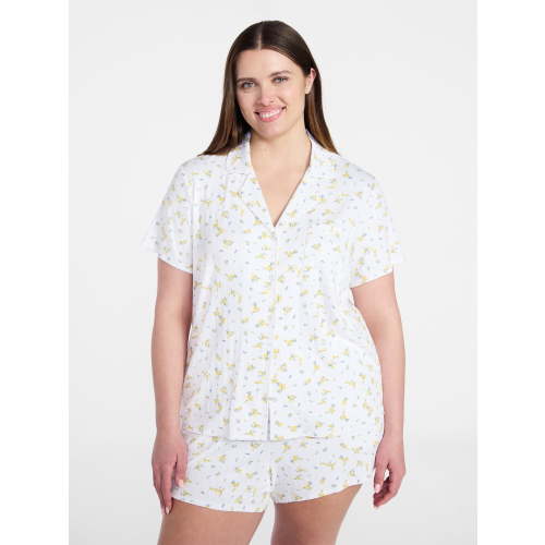 Joyspun Women’s Pointelle Knit Notch Top and Shorts Pajama Set, 2-Piece, Sizes XS-3X