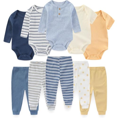 Baby Boy Girl Clothes Outfits 10 Pack Cotton Baby Bodysuit and Pant Set 3-6 Months