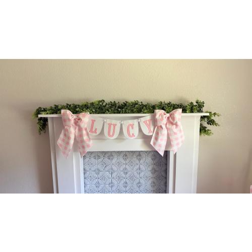 Pink Personalized Name Banner - Pink Gingham Bows - Baby Shower - Hospital Name Banner - Baby Announcement Banner - First Birthday Banner