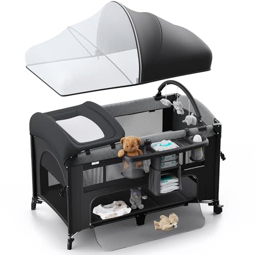 Obee Odee 4 in 1 Baby Bassinet, Pack and Play, Bedside Crib Sleeper, Diaper Changer - Comes with Mattress, Mosquito NetBottom Storage and Toy Bar for Newborn to Toddles