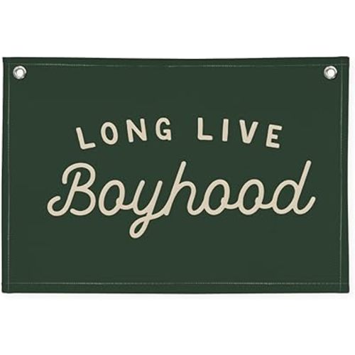 Olive Green Long Live Boyhood Banner Boy Room Decor,Nursery Playroom Wall Decor for Bedroom Living Room Dorm Toddler Decorations Teen Boy Room Decor Kid Banner Wall Hanging Flag Linen 30x20