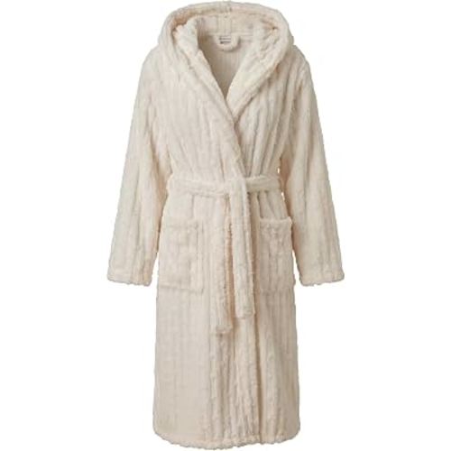 HEARTNICE Fuzzy Soft Robes for Women, Long Plush Hooded Robe Fluffy Warm Bathrobes