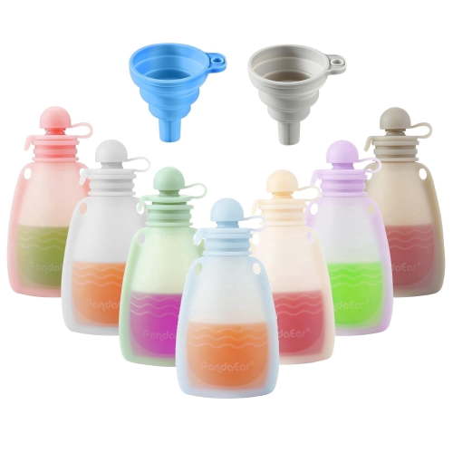 PandaEar Reusable Silicone Baby Food Pouches, 7 Pack, 5.5 oz