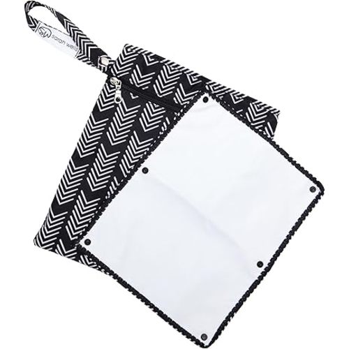 Sarah Wells Pumparoo Wet Dry Bag for Breast Pump Parts – Compact Organizer with Waterproof Pocket, Staging Mat & Fridge Hack – Machine Washable Pumping Accessory (Black & White)