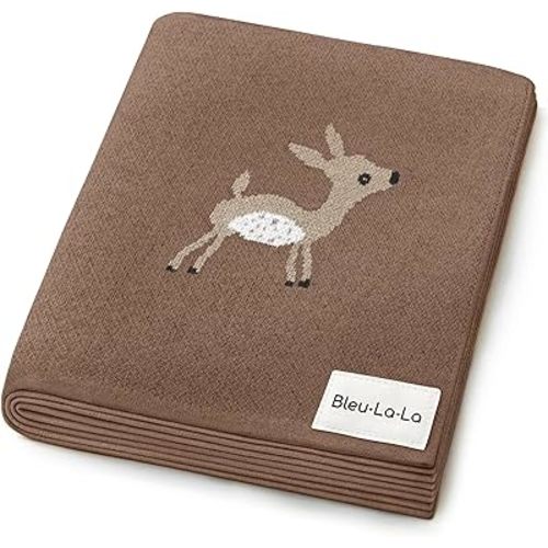 Knit Baby Swaddling Blanket - 100% Cotton Lightweight Soft Cozy Receiving Swaddle Stroller Quilt Blanket for Shower Gift Registry for Newborns, Infants, Toddlers (Deer - Mocha)