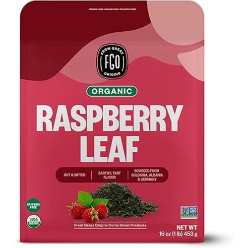 FGO Organic Red Raspberry Leaf Tea Bags, 100 Eco-Conscious Tea Bags, Caffeine Free, Imported from Germany, Reseable Bag, Packaging May Vary (Pack of 1)
