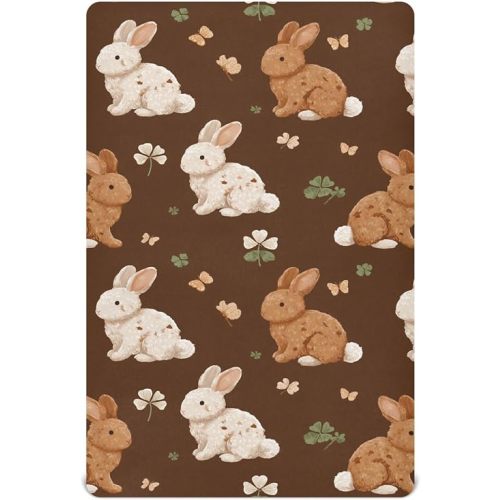 Pigsaly Crib Sheets Bunnies Butterflies Clover Brown Baby Sheet for Standard Crib Mattress Boys Girls Toddler Bed Sheets Playard Sheet 28x52 inch