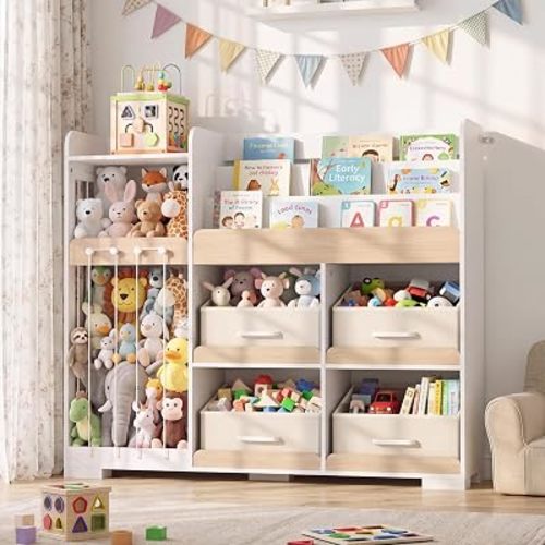 Seang 4-in-1 Toy Storage Organizer with Stuffed Animal Storage, 4 Drawer